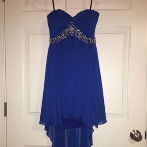 High Low Blue Embroidered Prom/Formal Dress